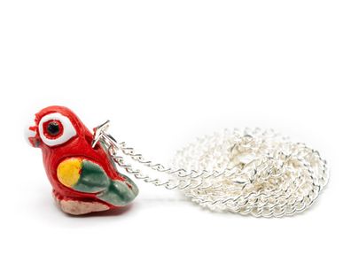 Wellensittich Kette Miniblings 45cm Halskette Vogel Haustier Keramik rot