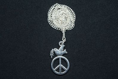 Friedenstaube auf Peace Zeichen Kette Miniblings 45cm Halskette Friede silber