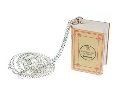 Wörterbuch Kette Halskette Miniblings 60cm Dictionary Buch Bücher Sprache beige