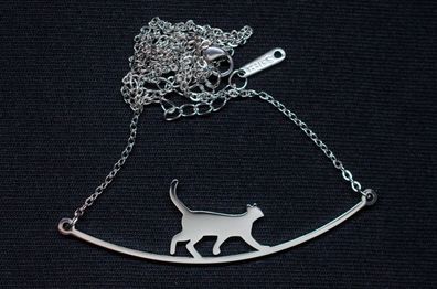 Katze Kette Halskette Miniblings 45cm Kätzchen Haustier Kater laufend versilbert