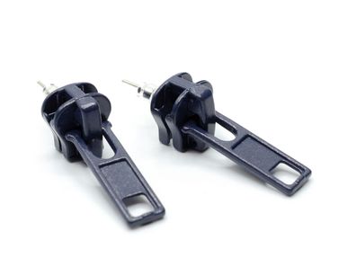 Reißverschluss Ohrstecker Ohrringe Zipper Stecker Upcycling dunkelblau groß 30mm