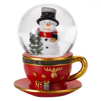 Schneekugel 13 x 10 x 9 cm Teacup, Teetasse, Schneemann, Weihnachten