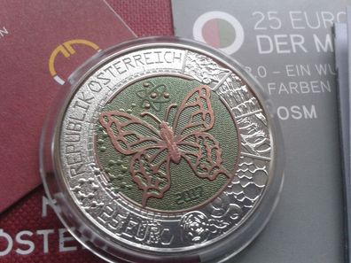 Original 25 euro 2017 Österreich Der Mikrokosmos Silber-Niob handgehoben (hgh)