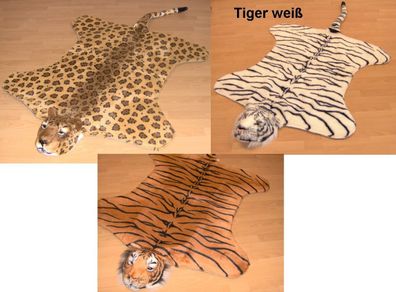 Tierfell mit Kopf Leopard, Tiger, Tiger weiss 110 x 180 cm Kunstfell Silvester