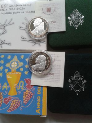 Original 5 + 10 euro 2005 PP Vatikan Papst Benedikt XVI.. 40g Silber