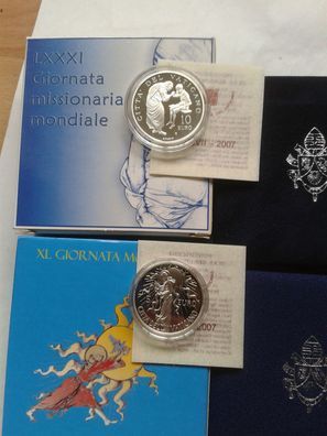 Original 5 + 10 euro 2007 PP Vatikan Papst Benedikt XVI. 40g Silber