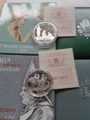 Original 5 + 10 euro 2010 PP Vatikan Papst Benedikt XVI. 40g Silber