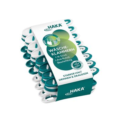 HAKA Wäscheklammern 16Stk. Kunststoff starker Halt Soft-Grip Klammern langlebig