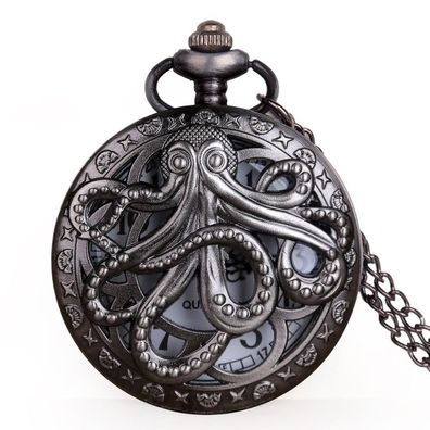 Vintage Oktopus hohler halber Jäger, Quarz Taschenuhr mit Halskette Kette