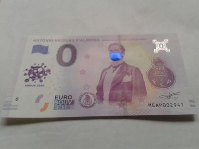 0 euro Schein Souvenirschein Antonio Nicolau D´almeida 2019-3 Farbdruck coloriert