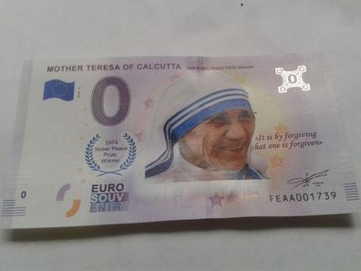 0 euro Schein Souvenirschein Mother Teresa of calcutta 2019-2 Farbdruck