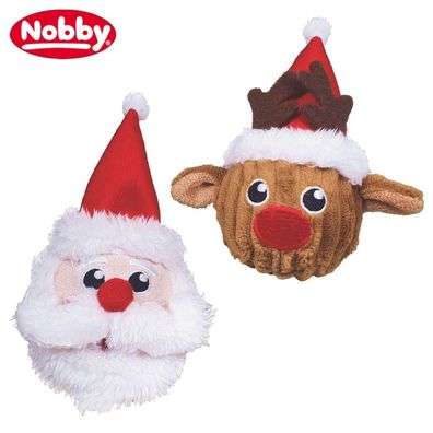 Nobby XMAS Plüsch Ball - Elch Weihnachtsmann - 14 cm Hundespielzeug mit Squeaker