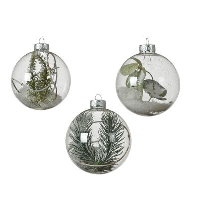 Weihnachtskugeln Zweige mit Schnee 8cm 3er Set - echtes Glas mit Aufhänger - 3er Set