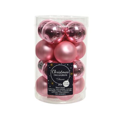 Christbaumkugeln lipstick pink - Glanz & Matt - 16 Stück Glas 35 mm Durchmesser - 16