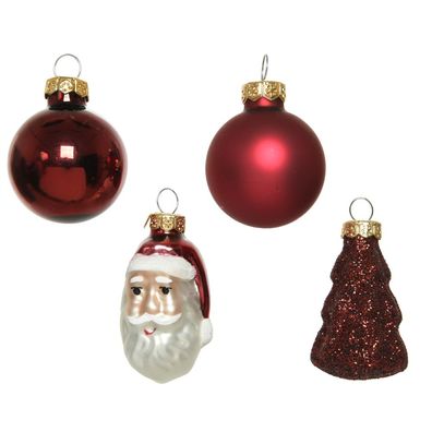 Weihnachtskugel Mix - Weihnachtsmann, Tannenbaum, Kugeln - dunkelrot - Christbaumschm