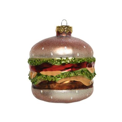 Weihnachtskugel 'Hamburger' - Christbaum-Hänger, L. 9.0cm W. 9.0cm H. 10.3cm, Glas -