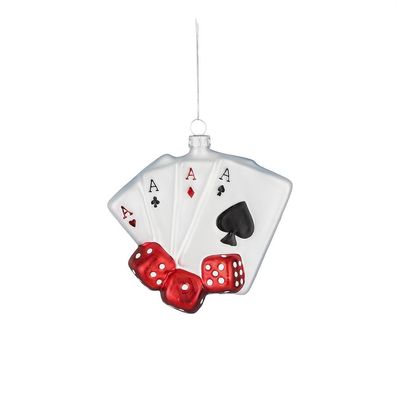 Weihnachtskugel 'Spielkarten & Würfel' - Christbaum-Hänger, l10,5xb6xh6,5cm, Glas -