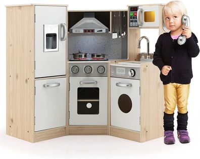 Eck Spielküche mit Sound und Licht, Kinderküche aus Holz, inkl. Spielzubehör