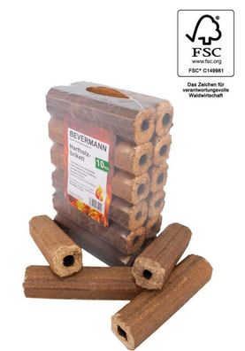 Premium Holzbriketts aus Buche/ Eiche 10 kg ohne Bindemittel mit Zugloch