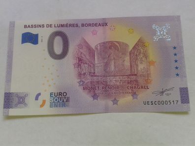 Null euro Schein 0 euro Schein Souvenirschein Bassins de lumieres Bordeaux 2021-2