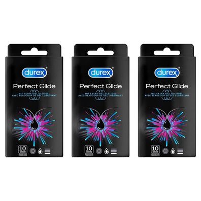 3x DUREX Perfect Glide Kondome Latex - stark und extra viel Gleitgel 10 Stück