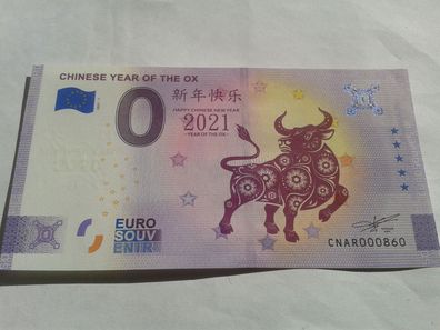 Null euro Schein 0 euro Schein Souvenirschein chinese year of the ox 2021-1