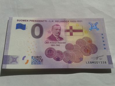 Null euro Schein 0 euro Schein Souvenirschein Suomen Presidentti Relander 2021-2