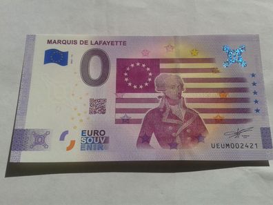Null euro Schein 0 euro Schein Souvenirschein Marquis de Lafayette 2021-11