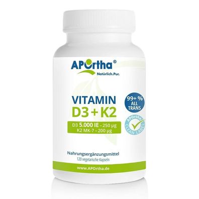 APOrtha® Vitamin D3 5.000 IE + Vitamin K2 MK7 200 µg - 120 Kapseln