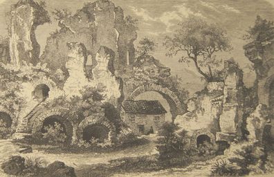 Radierung um 1870 Rom C. Zimmermann Ruine der Bäder des Caracalla /1159
