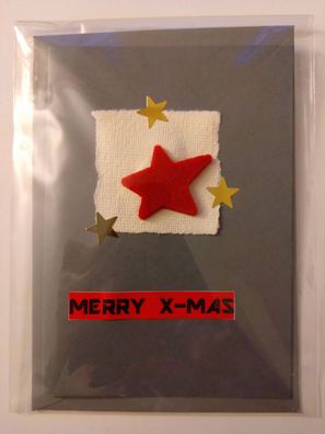 6 Weihnachtskarten mit Umschlag grau MERRY XMAS - C6 Handarbeit