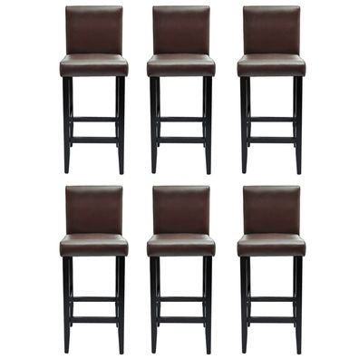 Barhocker 6er-Set aus Holz und Polyurethan in Dunkelbraun mit Rückenlehne