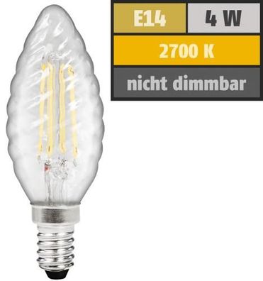 LED Filament Kerzenlampe gedreht McShine Filed E14 4W 490 lm warmweiß klar