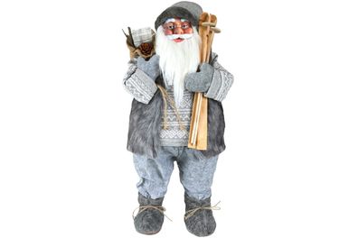 Dekofigur Weihnachtsmann 80 cm grau mit Ski & Sack Nikolaus