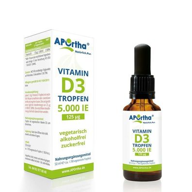APOrtha Vitamin D3 5.000 I.E - 125 µg -ca 1700 vegane Tropfen - 50ml