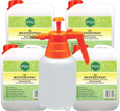 PVU 4x2L + Sprüher Anti Wespenspray Mittel Schutz direkt gegen Nester Abwehr frei