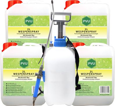 PVU 4x2L + 5L Sprüher Anti Wespenspray Mittel Schutz direkt gegen Nester Abwehr frei