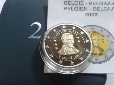 Original 2 euro 2009 PP Belgien Louis Braille Blindenschrift in Schatulle Zertifikat