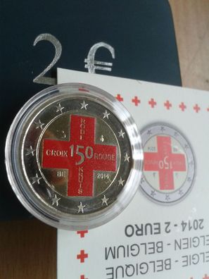 Original 2 euro 2014 PP Belgien Rotes Kreuz coloriert in Schatulle und Zertifikat
