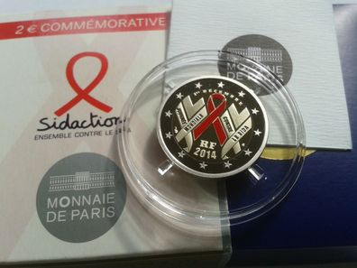 Original 2 euro 2014 PP Frankreich Aids AIDS, PP, proof, belle epreuve - RAR