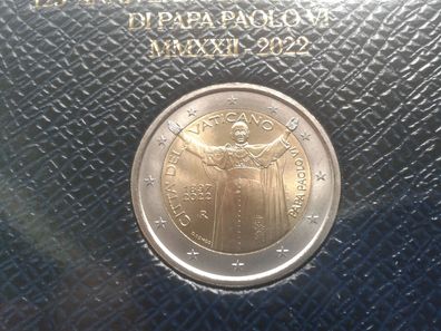 Original 2 euro 2022 Vatikan Papst Paul VI. im Folder