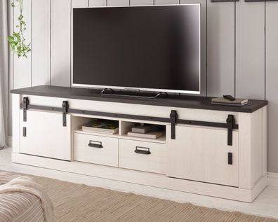 TV Lowboard Fernseher Unterschrank weiß Pinie Landhaus 200 cm Soft-Close Stove