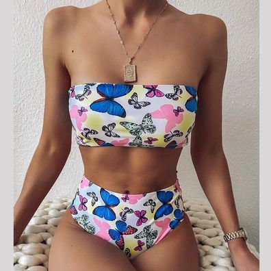 Bikinis Frau Bandeau Badeanzug mit Schmetterlingsdruck