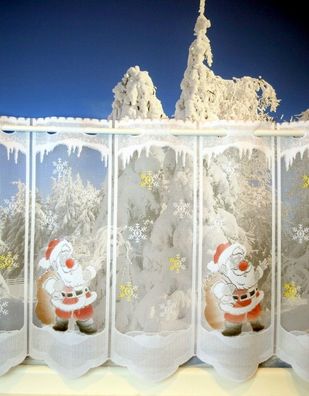 Weihnachtsgardine 45 * 130 cm Weihnachtsmann Adventsgardine Scheiben- Kurzgardine