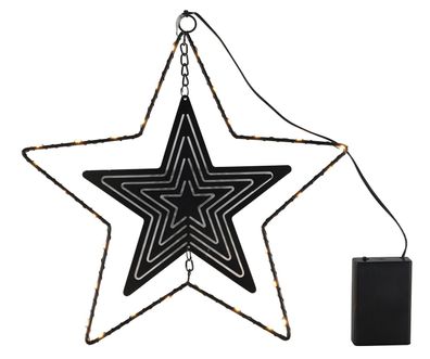 LED Metallstern schwarz zum Hängen mit Timer - 30 cm - Deko Stern warm weiß