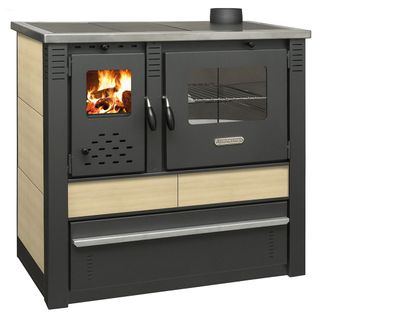 Küchenherd Holzofen creme-10,5 kW Dauerbrandherd-inklusive Ofenrohrset 120mm schwarz