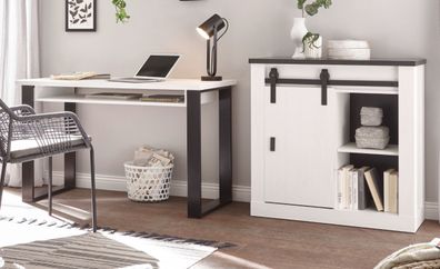 Büromöbel Set in weiß Pinie und anthrazit Landhaus mit Aktenschrank Stove