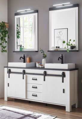 Badmöbel Set Badezimmer weiß Doppelwaschtisch mit Waschbecken Beleuchtung Stove