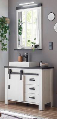 Badmöbel Set Badezimmer 4-tlg. Waschtisch Waschbecken Spiegel Beleuchtung Stove