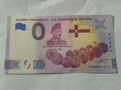 Null euro Schein Souvenirschein Suomen Presidentti Mannerheim 2021-6